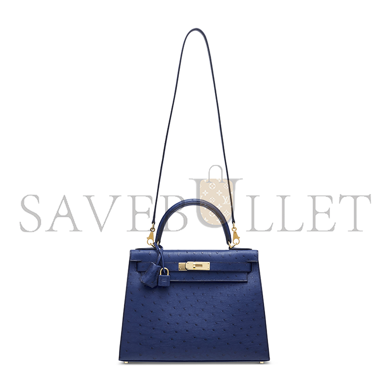 H**mes master ostrich sellier kelly 28 iris blue with gold hardware (28*22*10cm)